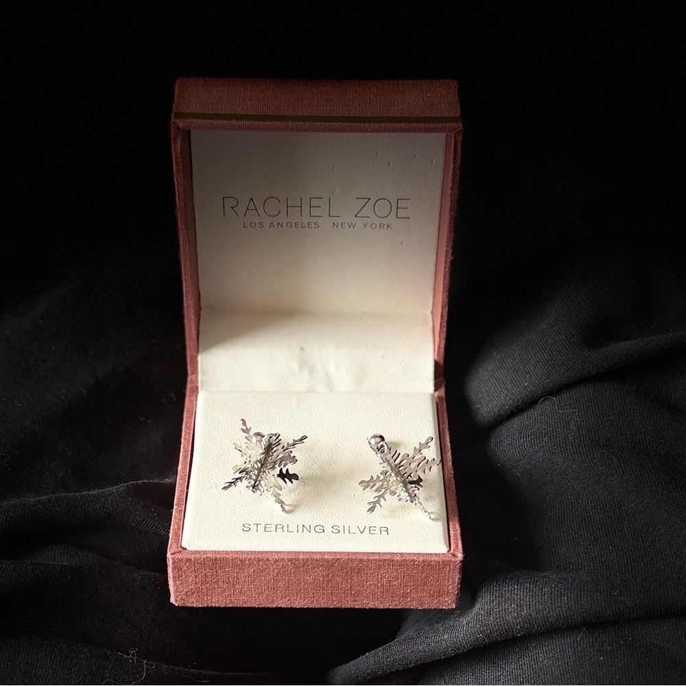 Rachel Zoe Unique 3D Sterling Silver Snowflake Earrings